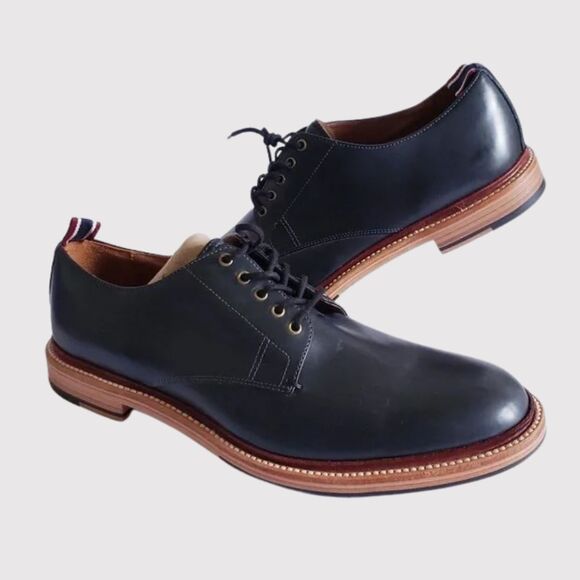 J Crew Mens Shoes Black Oar Stripe Italian Leather Derby Lace Up Formal US 8 - Picture 1 of 14